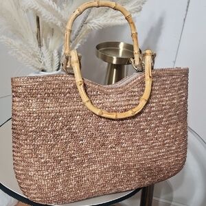 Saint John's Bay Active Brown Woven Tote with Bamboo Handles
